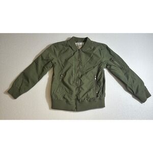 Kids H & M Bomber Jacket Olive Green Zip Pocket Utility Style Size 7 8 Y